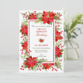 Elegante grüne rote Blumenbeere Weihnachten Geburt Einladung (Stehend Vorderseite)