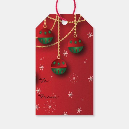 Elegante grüne, rote und goldene Weihnachten Geschenkanhänger (Rückseite)