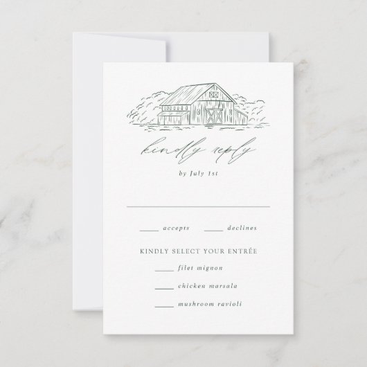 Elegante grüne Rustikale Brauerei Hochzeitsmahl Au RSVP Karte (Vorderseite)