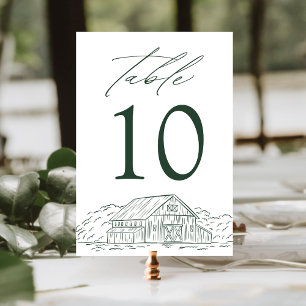 Elegante grüne rustikale Scheunenhochzeit Tischnummer