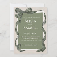 Elegante grüne Satinband-Hochzeitseinladung