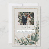 Elegante Grüne Save the Date Einladung (Vorderseite)