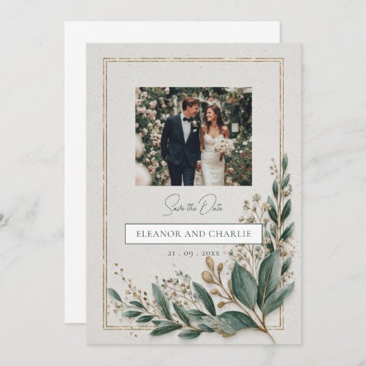 Elegante Grüne Save the Date Einladung (Vorne/Hinten)