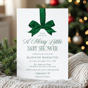 Elegante grüne Schleife Weihnachten Baby Shower Einladung
