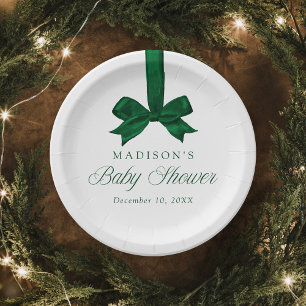 Elegante grüne Schleife Weihnachten Baby Shower Pappteller