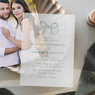 Elegante Grüne Schleifen-Hochzeit Pergament Einladungen