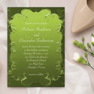 Elegante grüne Schnörkel & Scrolls Klassische Hoch Einladung