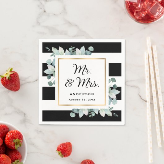 Elegante Grüne Schwarz-Weiß-Hochzeit Serviette (Beispiel)