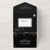 Elegante grüne Schwarze Botanische Hochzeit All In One Einladung (Außenbereich)