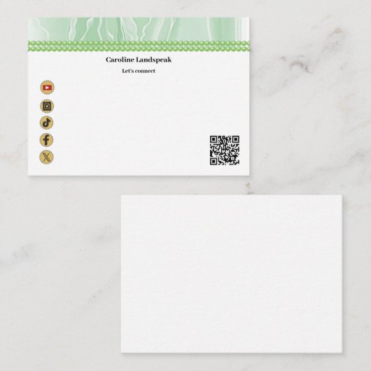 Elegante grüne Seide, Social Media & QR Code Mitteilungskarte (Vorne/Hinten)