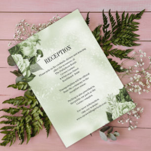 Elegante grüne Seide und Rosen Hochzeitsempfang Begleitkarte