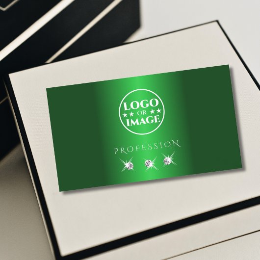 Elegante grüne Silber-Sparkling-Diamanten mit Logo Visitenkarte