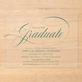 Elegante grüne Skriptabsolventin Acryleinladungen (Vorderseite)