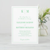 Elegante grüne Smaragd-Monogramm-Hochzeit  Einladung (Stehend Vorderseite)