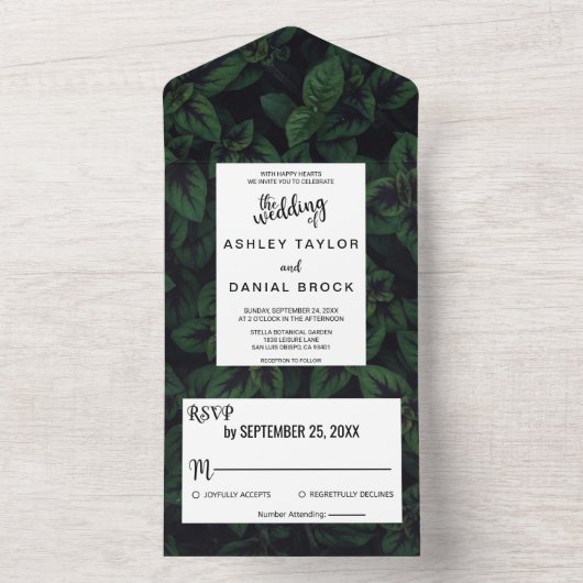 Elegante grüne smaragdgrüne Blumen All In One Einladung (Innen Boden)