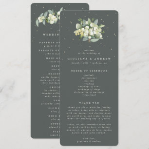 Elegante grüne Snowberry+Eucalyptus Bouquet Weddin Programm