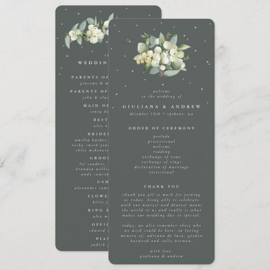 Elegante grüne Snowberry+Eucalyptus Bouquet Weddin Programm (Vorne/Hinten)