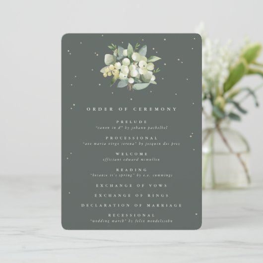 Elegante grüne Snowberry+Eucalyptus Bouquet Weddin Programm (Stehend Vorderseite)