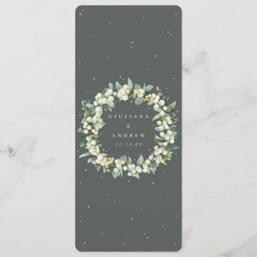 Elegante grüne Snowberry+Eucalyptus Bouquet Weddin Programm (Rückseite)