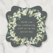 Elegante grüne Snowberry+Eucalyptus Wreath Wedding Geschenkanhänger (Rückseite)