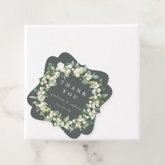 Elegante grüne Snowberry+Eucalyptus Wreath Wedding Geschenkanhänger (Beispiel)