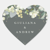 Elegante grüne Snowberry+Eucalyptus Wreath Wedding Herz-Aufkleber (Vorderseite)