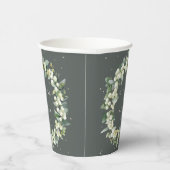 Elegante grüne Snowberry+Eucalyptus Wreath Wedding Pappbecher (Rechts)