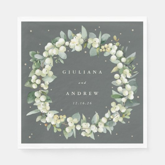 Elegante grüne Snowberry+Eucalyptus Wreath Wedding Serviette (Vorderseite)