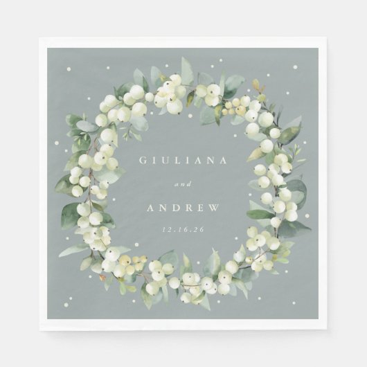 Elegante grüne Snowberry+Eucalyptus Wreath Wedding Serviette (Vorderseite)