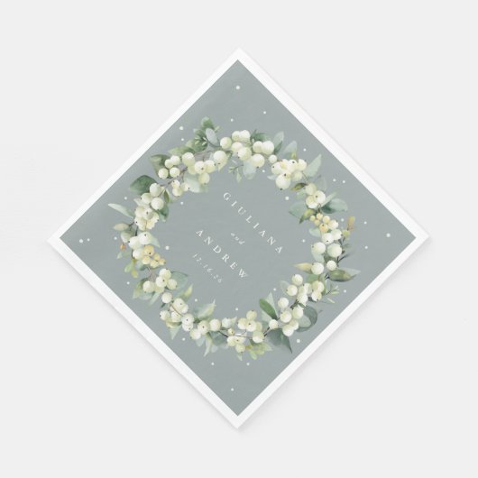 Elegante grüne Snowberry+Eucalyptus Wreath Wedding Serviette (Ecke)