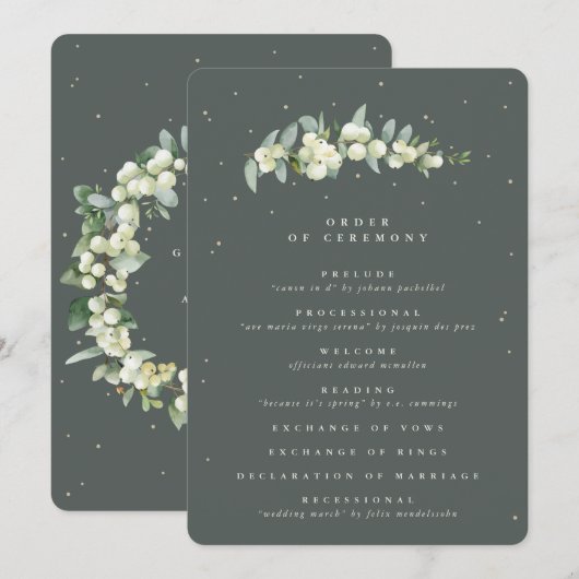 Elegante grüne Snowberry+Eukalyptus Stem Wedding Programm (Vorne/Hinten)