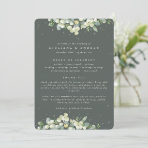Elegante grüne Snowberry+Eukalyptus Winter Wedding Programm