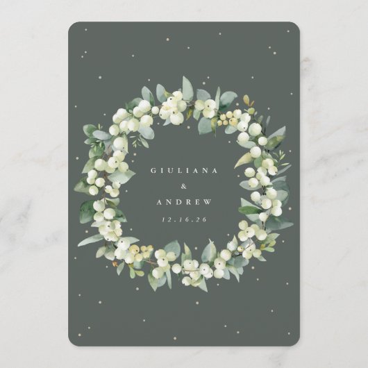 Elegante grüne Snowberry+Eukalyptus Winter Wedding Programm (Rückseite)