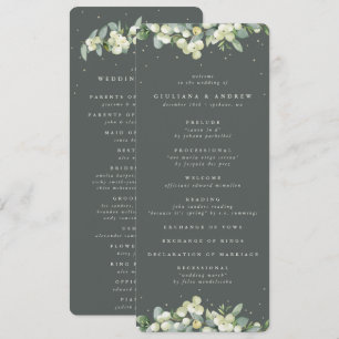 Elegante grüne Snowberry+Eukalyptus Winter Wedding Programm