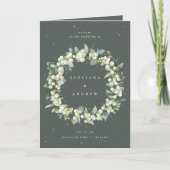 Elegante grüne Snowberry+Eukalyptus Winter Wedding Programm (Vorderseite)