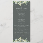 Elegante grüne Snowberry+Eukalyptus Winter Wedding Programm (Rückseite)