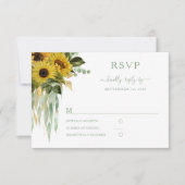 Elegante grüne Sonnenblumenhochzeit RSVP Karte (Vorderseite)