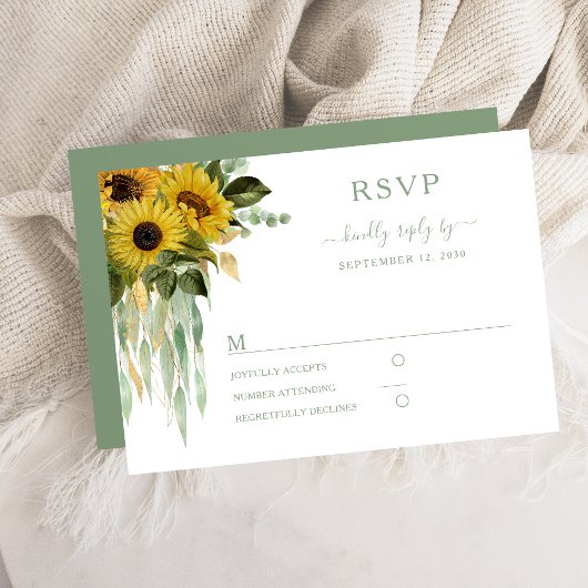 Elegante grüne Sonnenblumenhochzeit RSVP Karte