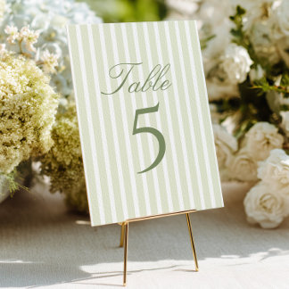 Elegante grüne Streifen Hochzeit Tischnummer
