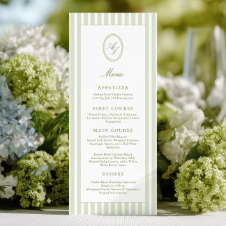 Elegante grüne Streifen Hochzeitsmenü Menükarte