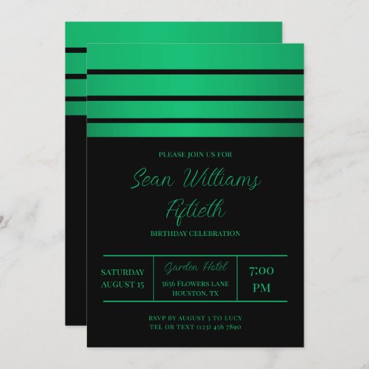 Elegante Grüne Streifen Masculine Geburtstag Einladung (Vorne/Hinten)