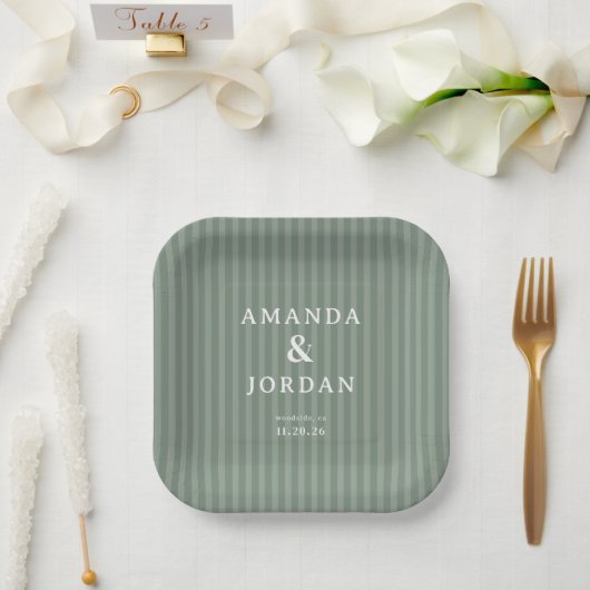Elegante grüne Streifen Pappteller (Hochzeit)