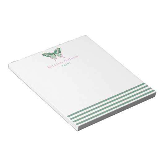 Elegante grüne Streifen & Schmetterling - Personal Notizblock (angewinkelt)