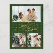 Elegante grüne Tartan-Familienfoto-Weihnachtskarte