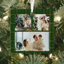 Elegante grüne Tartan-Familienfoto-Weihnachtskarte
