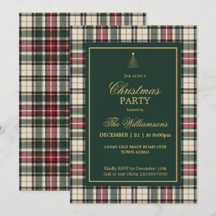 Elegante grüne Tartan-Gold-Schrift-Weihnachtsfeier Einladung