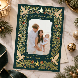     Elegante Grüne Taube Weihnachten Familienfoto  Folien Feiertagskarte