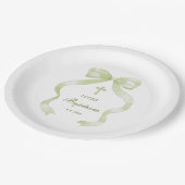 Elegante grüne Taufe mit Schleife Pappteller (Schrägansicht)