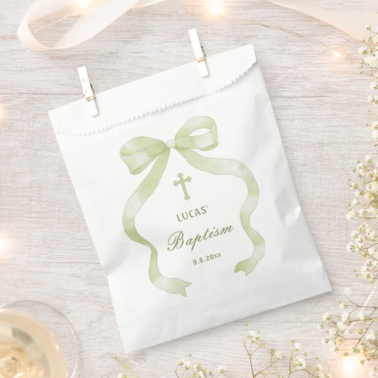 Elegante grüne Taufe Schleife Geschenktütchen (Ausgeschnitten)