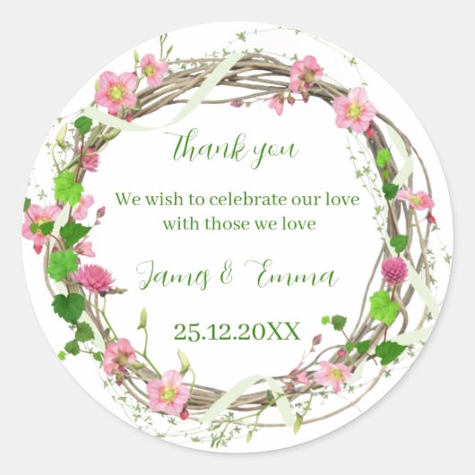 Elegante Grüne Tree Blätter Custom Wedding Runder Aufkleber (Vorderseite)